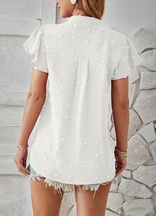 Swiss Dot Notched Cap Sleeve T-Shirt - MimiStylez