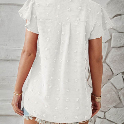 Swiss Dot Notched Cap Sleeve T-Shirt - MimiStylez