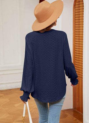 Notched Neck Flounce Sleeve Blouse - MimiStylez