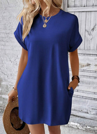 Round Neck Short Sleeve Mini Dress - MimiStylez