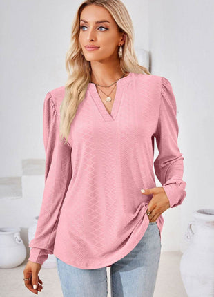 V-Neck Puff Sleeve Blouse - MimiStylez