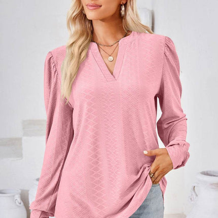 V-Neck Puff Sleeve Blouse - MimiStylez