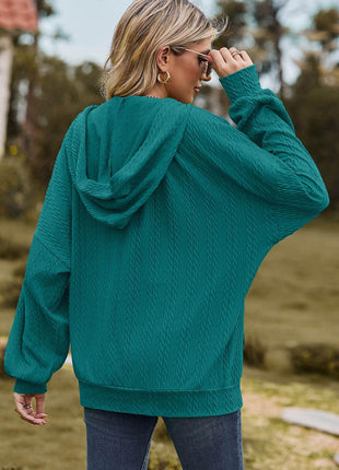 Drawstring Zip Up Dropped Shoulder Hoodie - MimiStylez