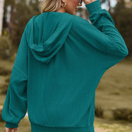 Drawstring Zip Up Dropped Shoulder Hoodie - MimiStylez