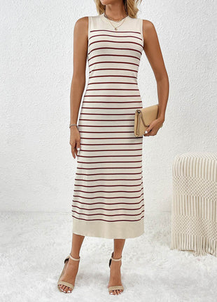 Round Neck Sleeve Midi Knit Dress - MimiStylez