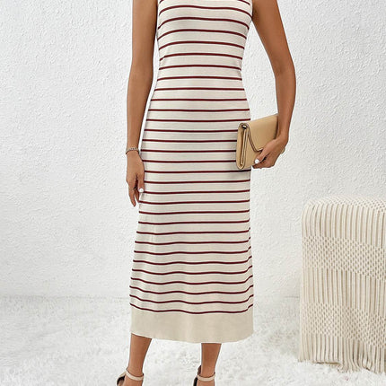 Round Neck Sleeve Midi Knit Dress - MimiStylez