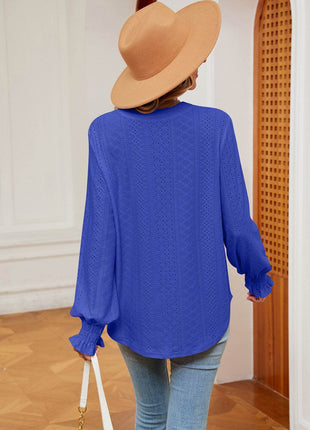 Notched Neck Flounce Sleeve Blouse - MimiStylez