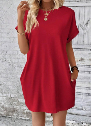 Pocketed Round Neck Short Sleeve Dress - MimiStylez