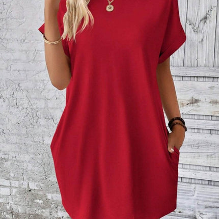 Pocketed Round Neck Short Sleeve Dress - MimiStylez