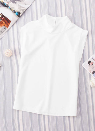 Mock Neck Cap Sleeve Blouse - MimiStylez