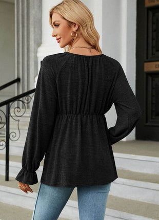 Round Neck Flounce Sleeve Blouse - MimiStylez