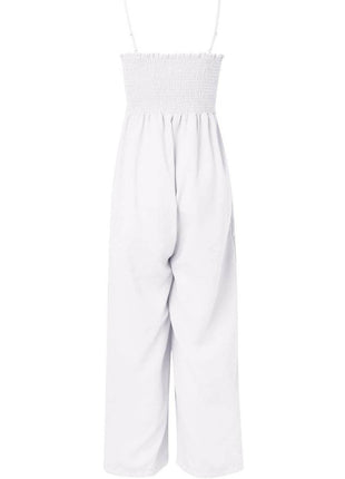 Smocked Spaghetti Strap Wide Leg Jumpsuit - MimiStylez