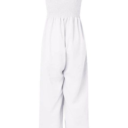 Smocked Spaghetti Strap Wide Leg Jumpsuit - MimiStylez