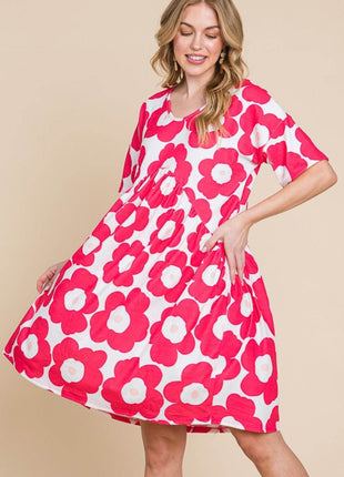 BOMBOM Flower Print Ruched Dress - MimiStylez