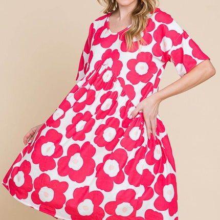 BOMBOM Flower Print Ruched Dress - MimiStylez