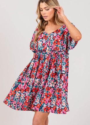 SAGE + FIG Floral Button Down Short Sleeve Mini Dress - MimiStylez