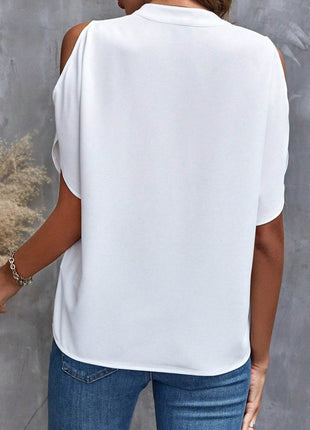 Notched Cold Shoulder Blouse - MimiStylez