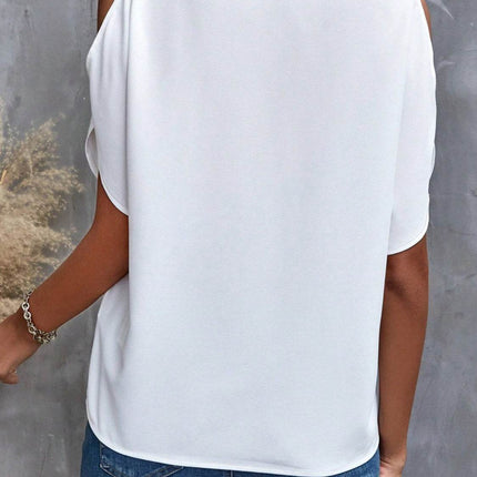 Notched Cold Shoulder Blouse - MimiStylez