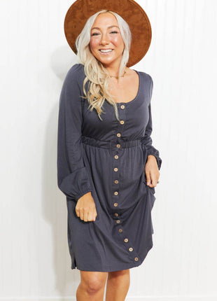 Scoop Neck Empire Waist Long Sleeve Mini Dress - MimiStylez