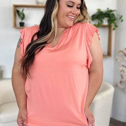 Basic Bae Full Size Bamboo Notched Ruffled Short Sleeve T-Shirt - MimiStylez
