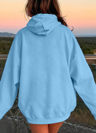 Drawstring Dropped Shoulder Hoodie - MimiStylez