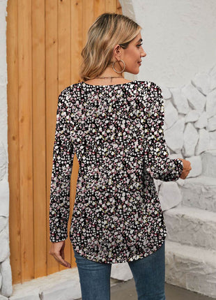 Printed Square Neck Long Sleeve Blouse - MimiStylez