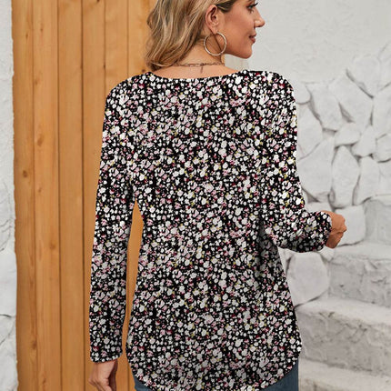 Printed Square Neck Long Sleeve Blouse - MimiStylez