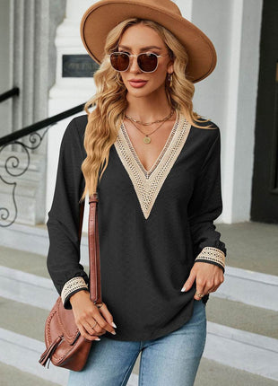 V-Neck Long Sleeve Blouse - MimiStylez