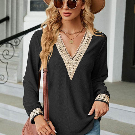 V-Neck Long Sleeve Blouse - MimiStylez