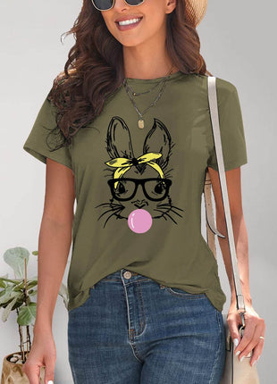 Rabbit Graphic Round Neck Short Sleeve T-Shirt - MimiStylez