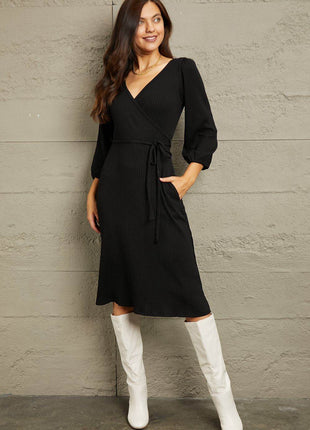 Culture Code Full Size Surplice Flare Ruching Dress - MimiStylez