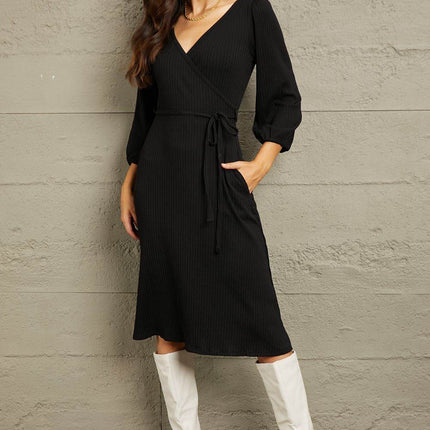 Culture Code Full Size Surplice Flare Ruching Dress - MimiStylez