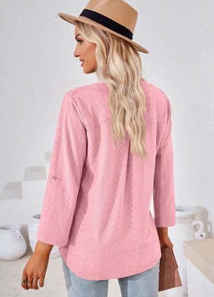 V-Neck Roll-Tap Sleeve Blouse - MimiStylez