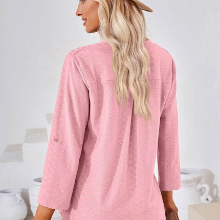 V-Neck Roll-Tap Sleeve Blouse - MimiStylez