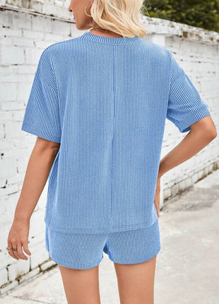 Lovelet Round Neck Half Sleeve Top and Drawstring Shorts Set - MimiStylez