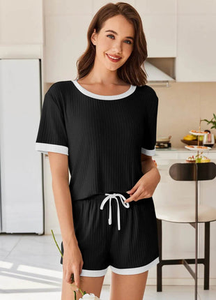 Ribbed Short Sleeve Top and Shorts Set - MimiStylez
