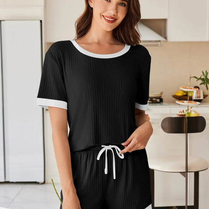 Ribbed Short Sleeve Top and Shorts Set - MimiStylez