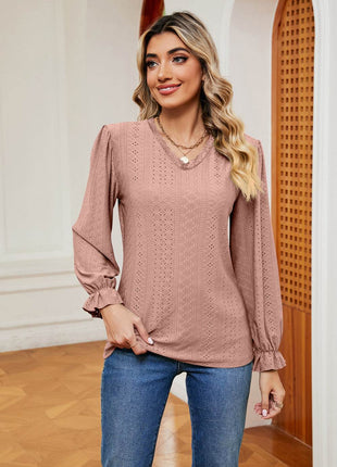 V-Neck Flounce Sleeve Blouse - MimiStylez