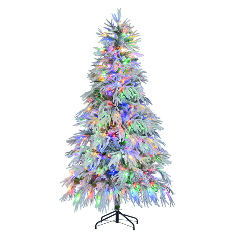 6FT Pre Lit Spruce Snow Cover Christmas Tree With 300 Multi-color LED Lights