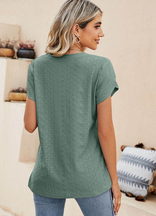 Eyelet Petal Sleeve V-Neck Knit Top - MimiStylez
