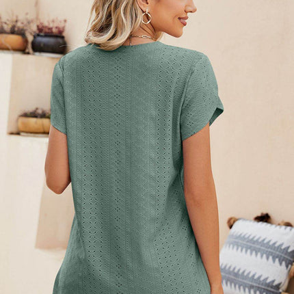 Eyelet Petal Sleeve V-Neck Knit Top - MimiStylez