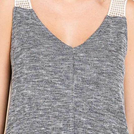 Culture Code Contrast Eyelet Strap Slit Ribbed Tank - MimiStylez