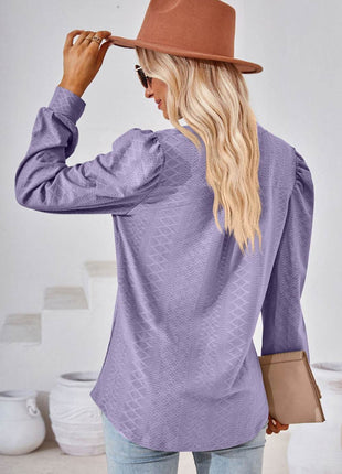 V-Neck Puff Sleeve Blouse - MimiStylez