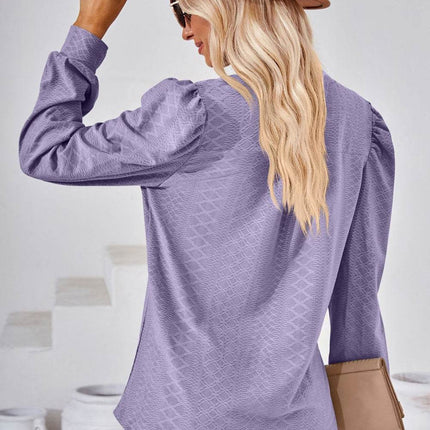 V-Neck Puff Sleeve Blouse - MimiStylez