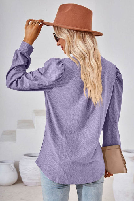 V-Neck Puff Sleeve Blouse - MimiStylez