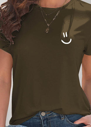 Smile Graphic Round Neck Short Sleeve T-Shirt - MimiStylez