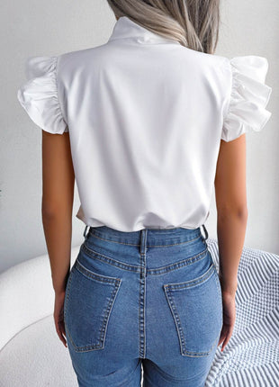 Tie Neck Cap Sleeve Blouse - MimiStylez
