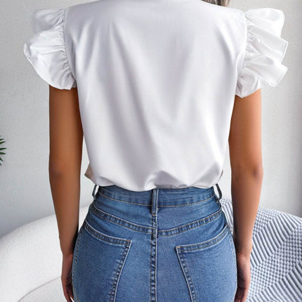 Tie Neck Cap Sleeve Blouse - MimiStylez