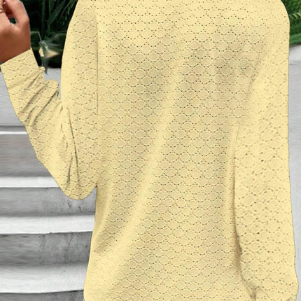 Eyelet Notched Long Sleeve T-Shirt - MimiStylez