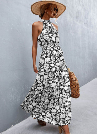 Printed Sleeveless Tie Waist Maxi Dress - MimiStylez